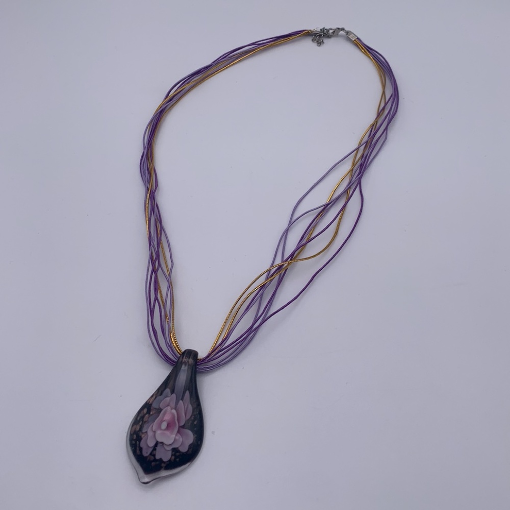 Floral Glass Pendant String Necklace